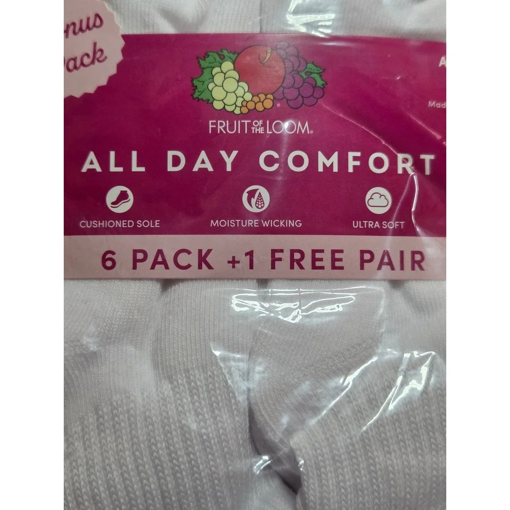 Fruit of the Loom All Day Comfort White Ankle Socks 14 Pairs Shoe Size 4-10 NEW